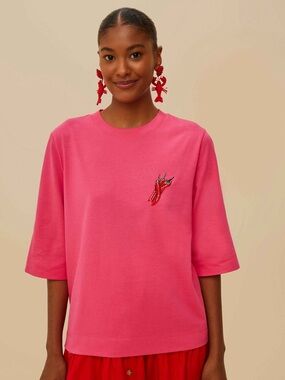 FARM Rio Hot Pink Short-Sleeve Tee with Chili Embroidery